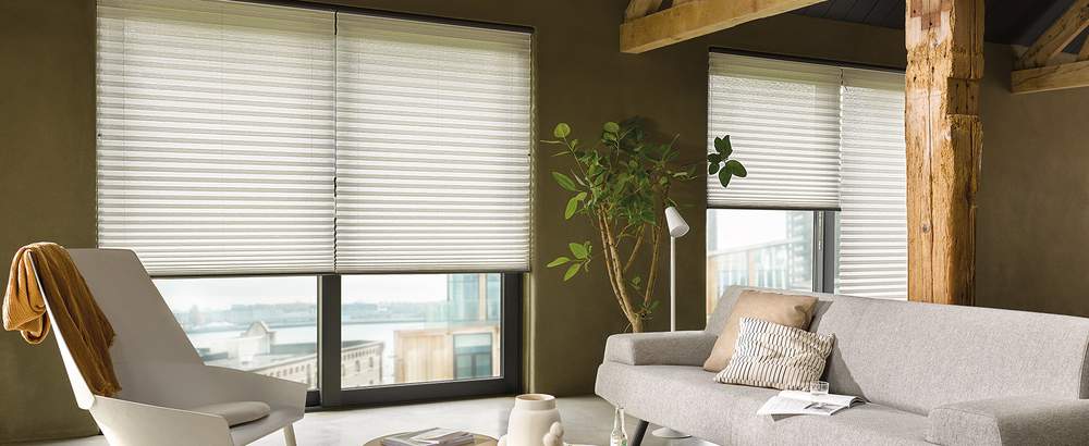 Raamdecoratie woonkamer Plissé Shades